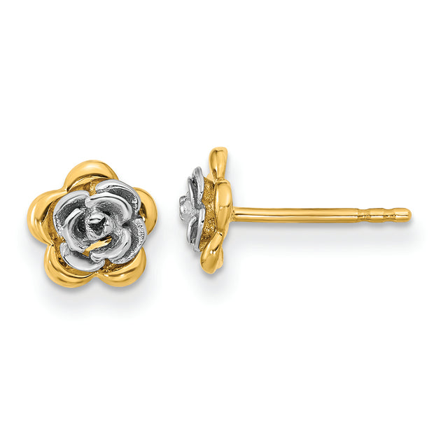 14K Two-tone Flower Post Earrings