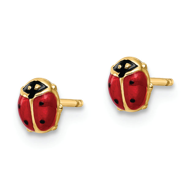 14k Polished Enameled Small Ladybug Post Earrings