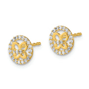 14K Polished Circle with Butterfly CZ Post Earrings
