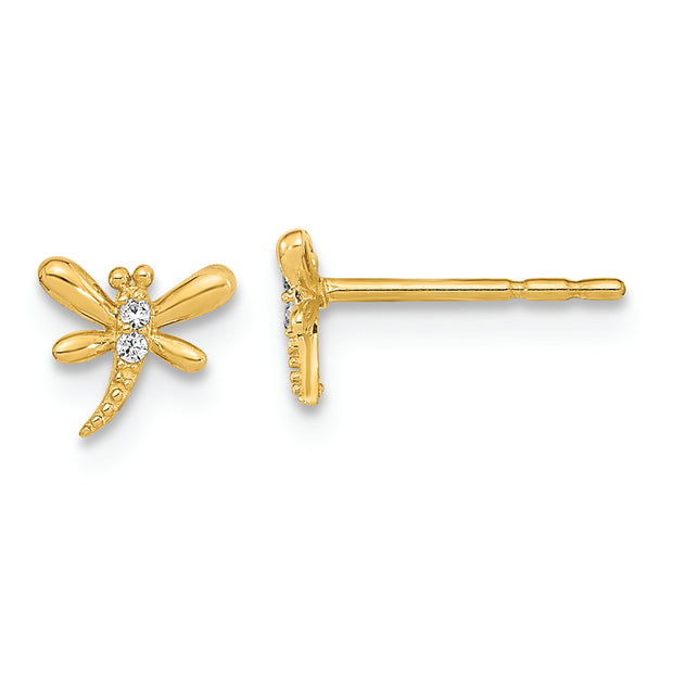 14K Polished Dragonfly with CZ Post Earrings