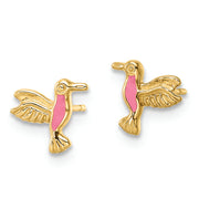 14k Pink Enamel Hummingbird Post Earrings