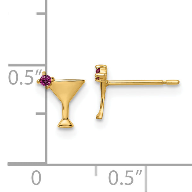 14k Pink/Red CZ Martini Post Earrings