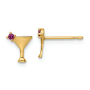 14k Pink/Red CZ Martini Post Earrings